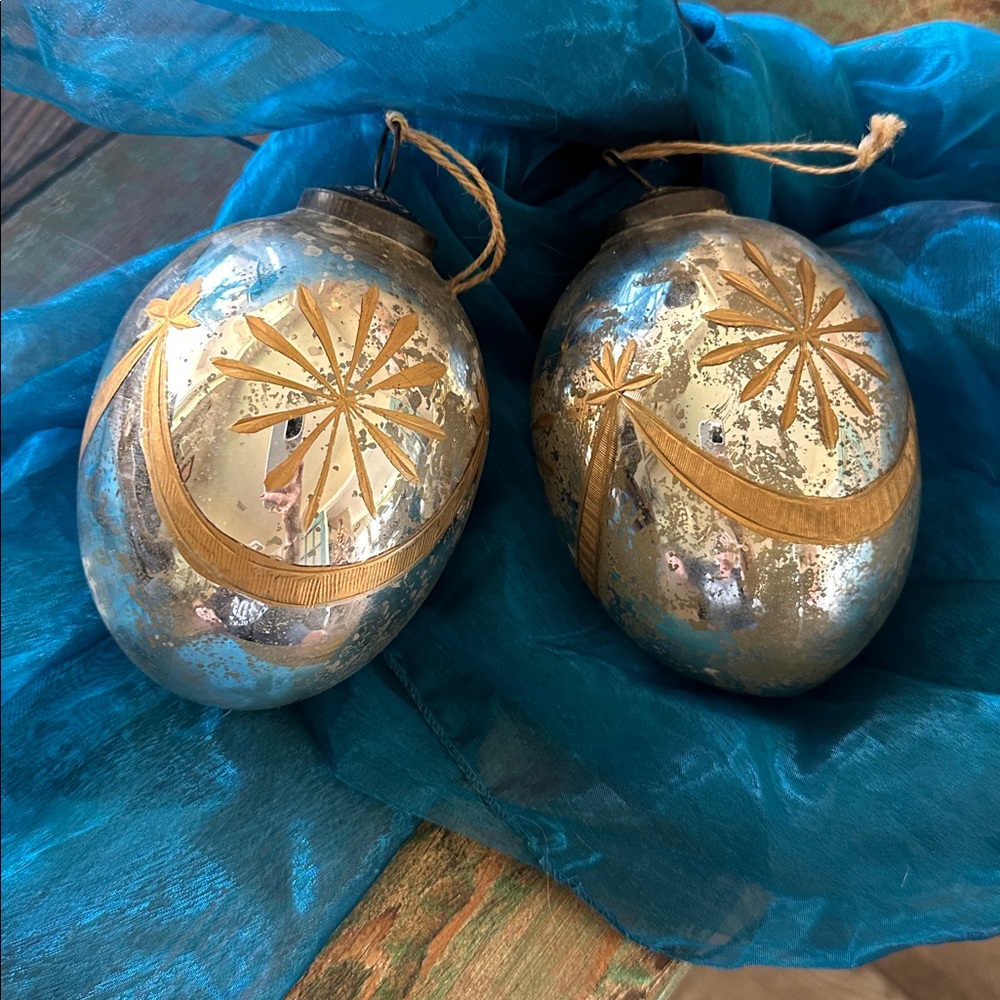 Pottery Barn Silver & Gold Holiday Mercury Ornaments Set of 2